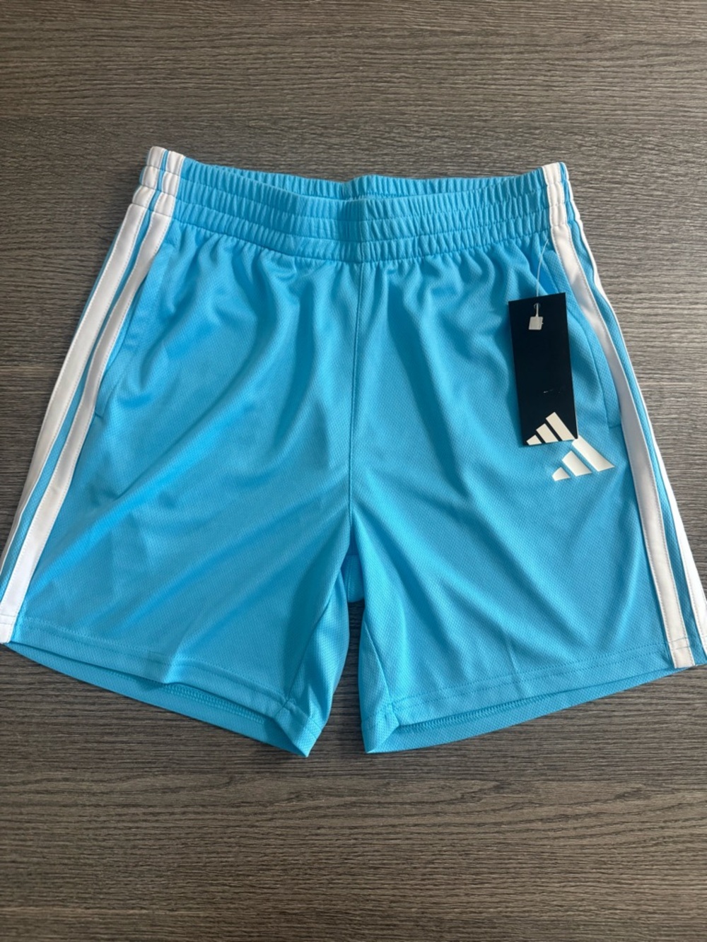 Adidas Youth Boys 3S Essentials Mid Thigh Shorts Size L (14/16) Bright Cyan